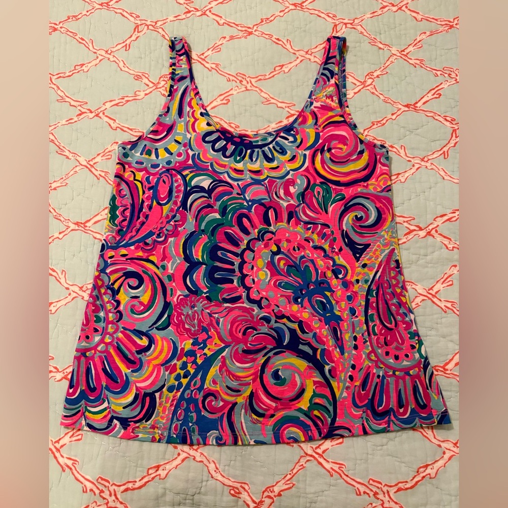 Lilly Pulitzer Kinsey Tank Multi Psychedelic Sunshine S EUC - Picture 2 of 11